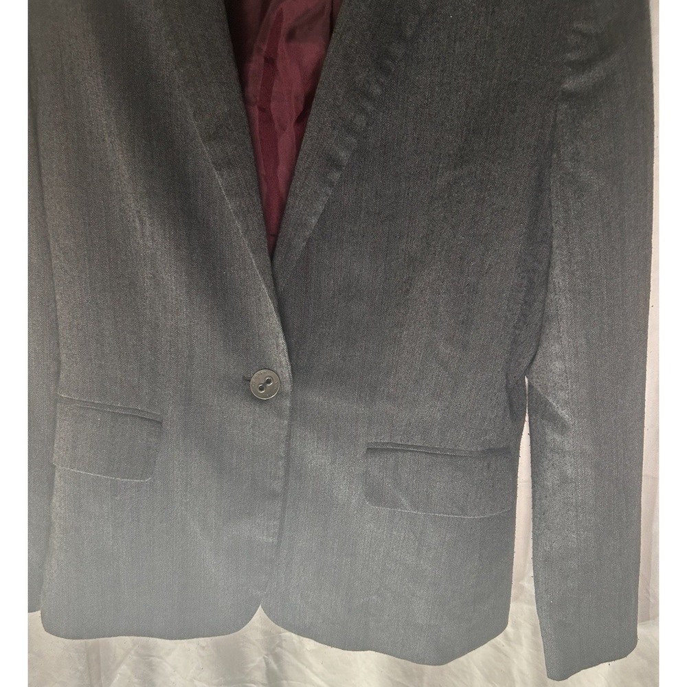 Calvin Klein Womens Suit Jacket 10P Petite Grey Herringbone 1-Button Stretch - Picture 7 of 9